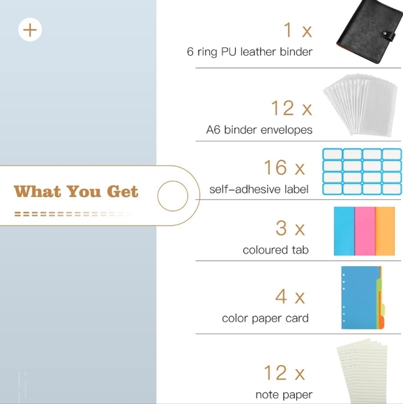 A5 Binder, 6-Ring PU Leather Loose-Leaf Notebook - Picture 4 of 5